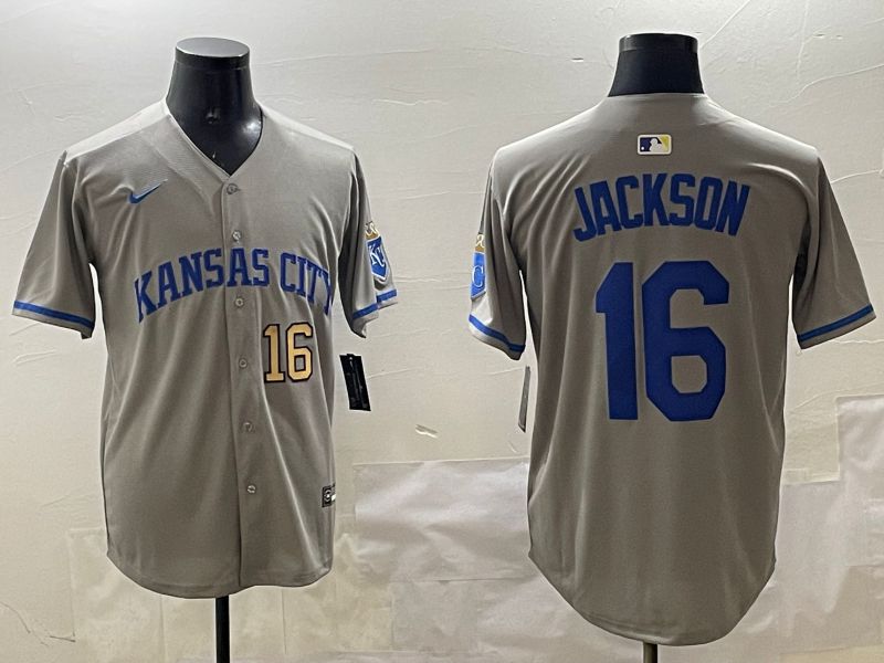 Men Kansas City Royals #16 Jackson Grey Game 2025 Nike MLB Jersey style 3163->kansas city royals->MLB Jersey